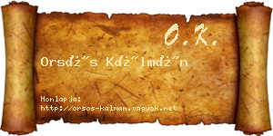 Orsós Kálmán névjegykártya